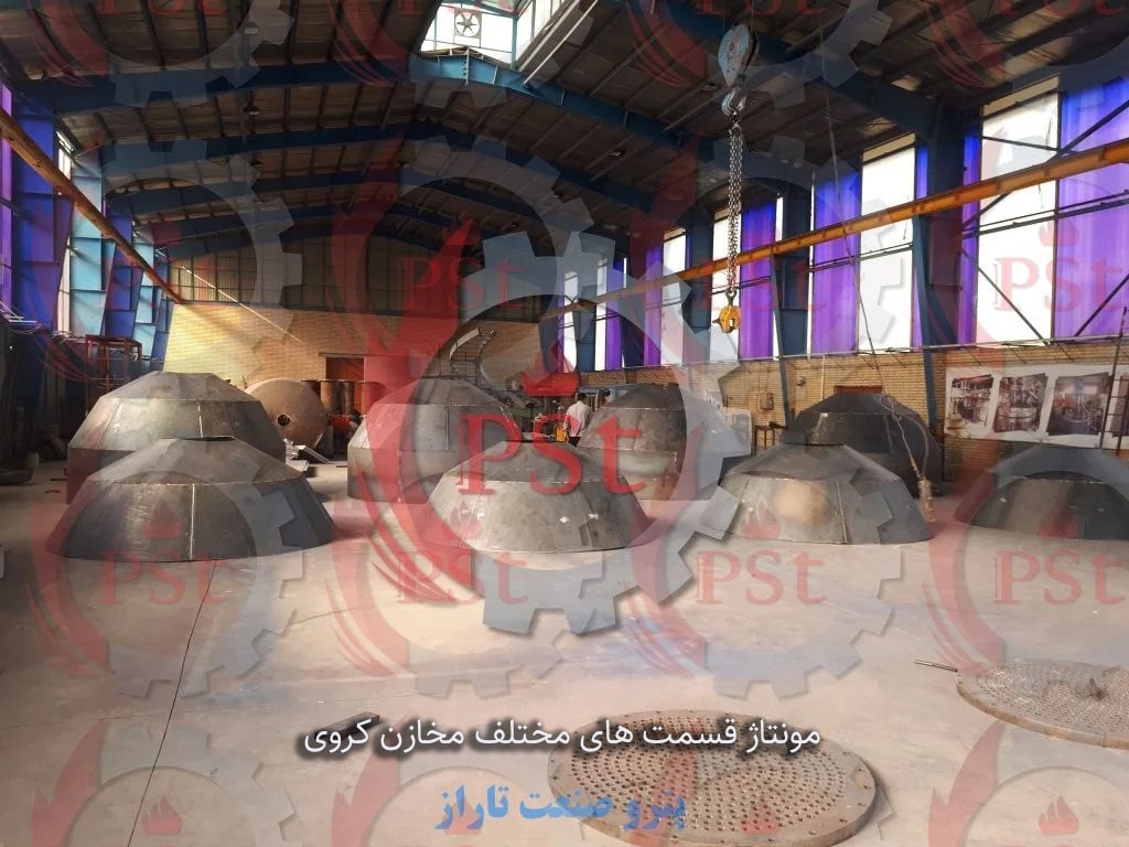فرآیند مونتاژ بخش‌های مختلف مخزن کروی در کارگاه ساخت مخازن تحت فشار
